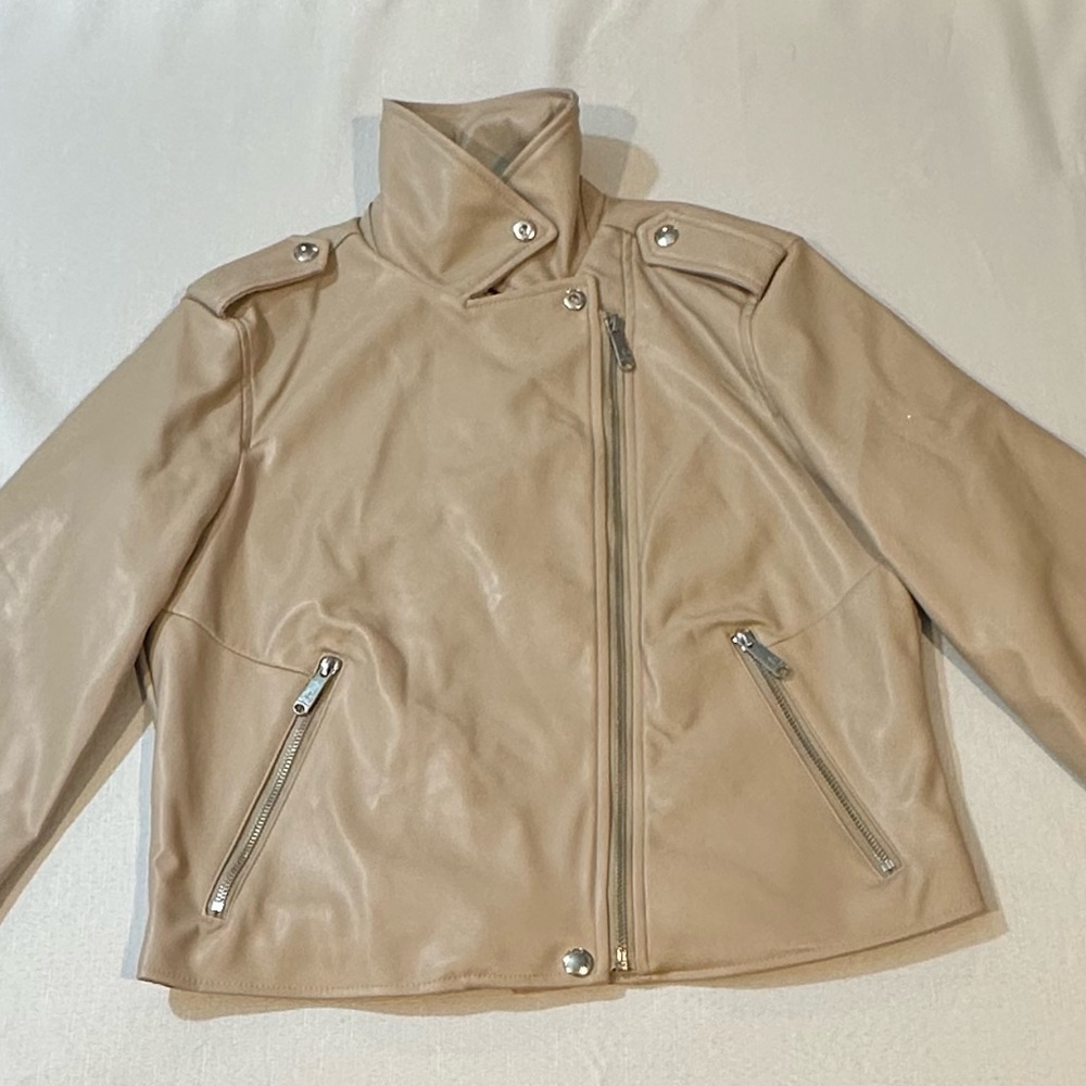NWT Sam Edelman Faux Leather Moto Jacket Beige | Size Small